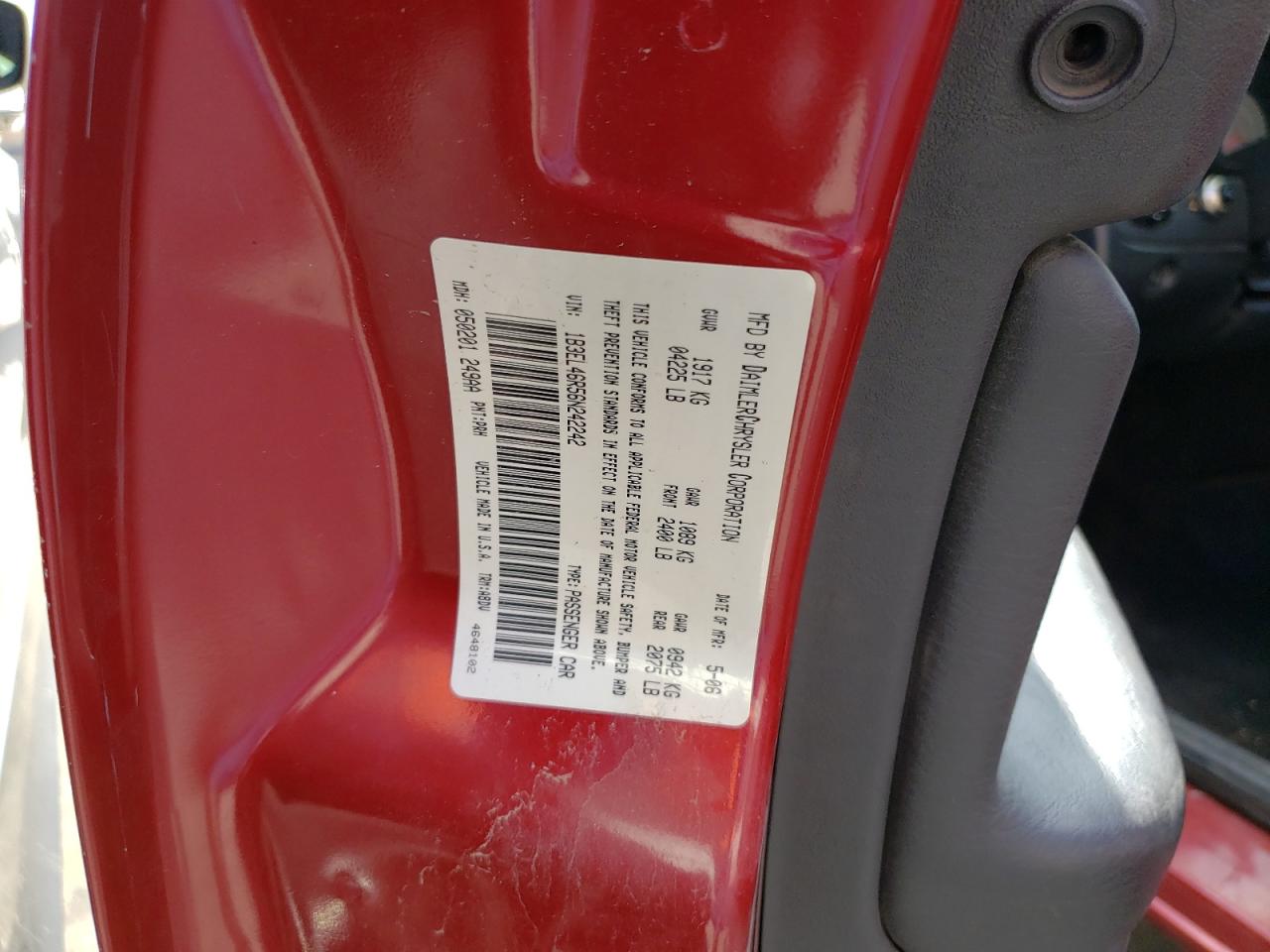 Photo 10 from auction – 2006 DODGE STRATUS SX with VIN 1B3EL46R56N242242