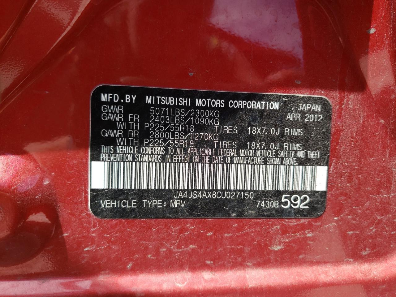 Photo 10 from auction – 2012 MITSUBISHI OUTLANDER with VIN JA4JS4AX8CU027150