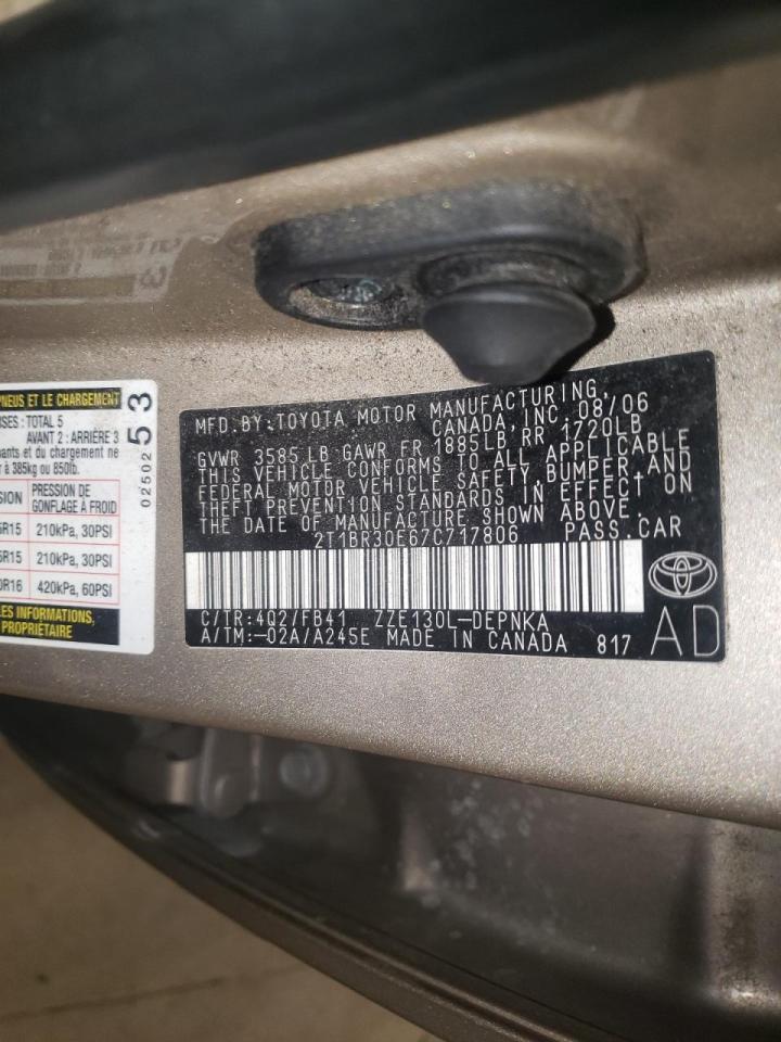 Photo 10 from auction – 2007 TOYOTA COROLLA CE with VIN 2T1BR30E67C717806