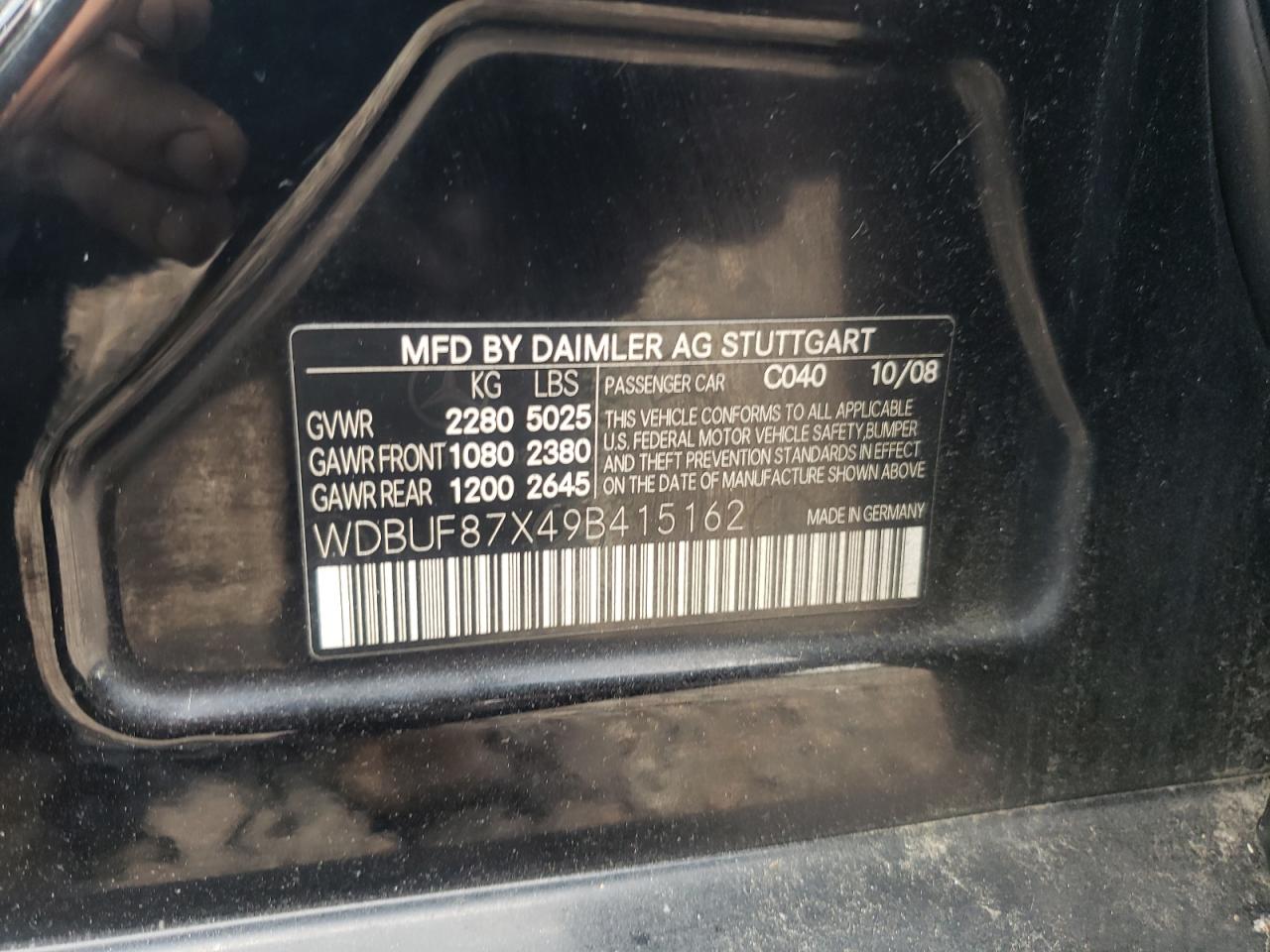 Photo 10 from auction – 2009 MERCEDES-BENZ E350 4MAT with VIN WDBUF87X49B415162