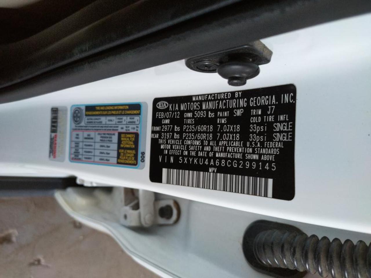 Photo 10 from auction – 2012 KIA SORENTO EX with VIN 5XYKU4A68CG299145