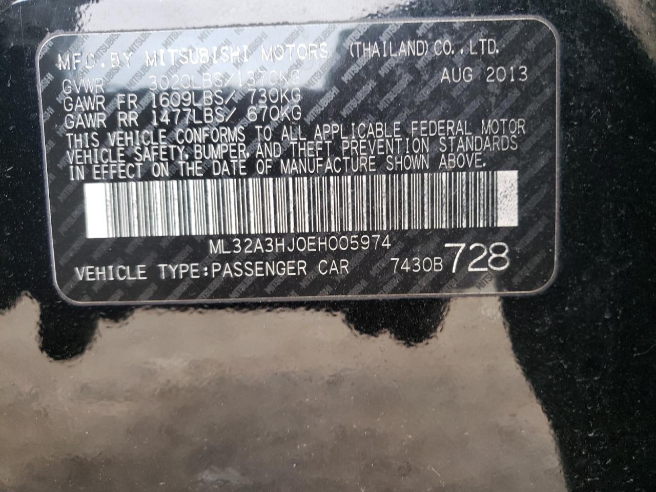 Photo 10 from auction – 2014 MITSUBISHI MIRAGE DE with VIN ML32A3HJ0EH005974