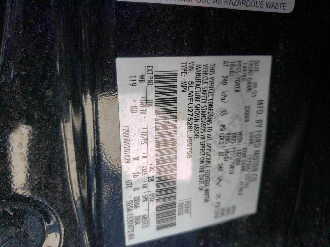 Photo 10 from auction – 2006 LINCOLN NAVIGATOR with VIN 5LMFU27526LJ09796