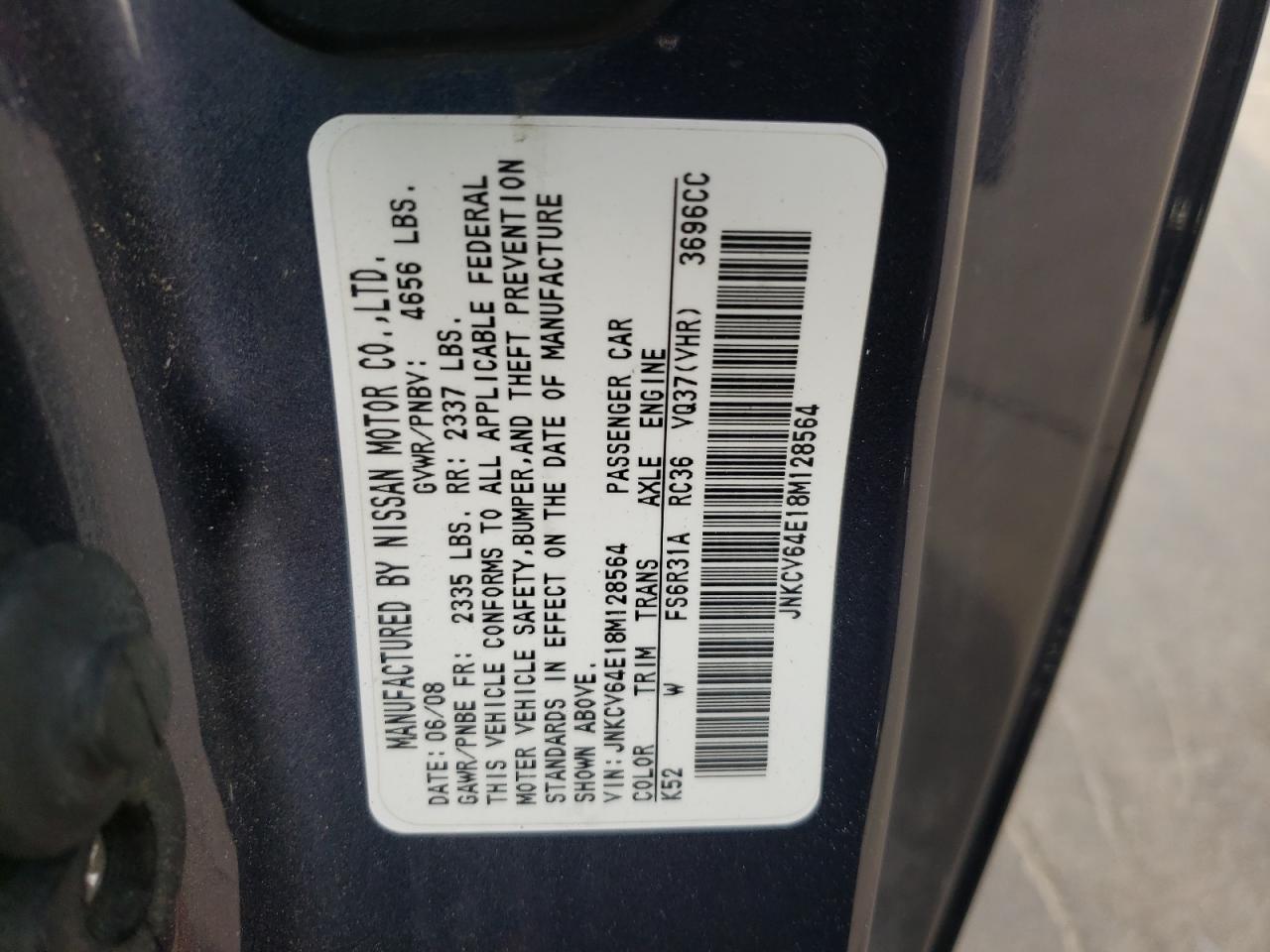 Photo 10 from auction – 2008 INFINITI G37 BASE with VIN JNKCV64E18M128564