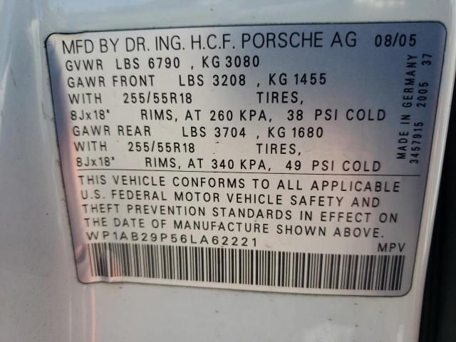 Photo 10 from auction – 2006 PORSCHE CAYENNE S with VIN WP1AB29P56LA62221