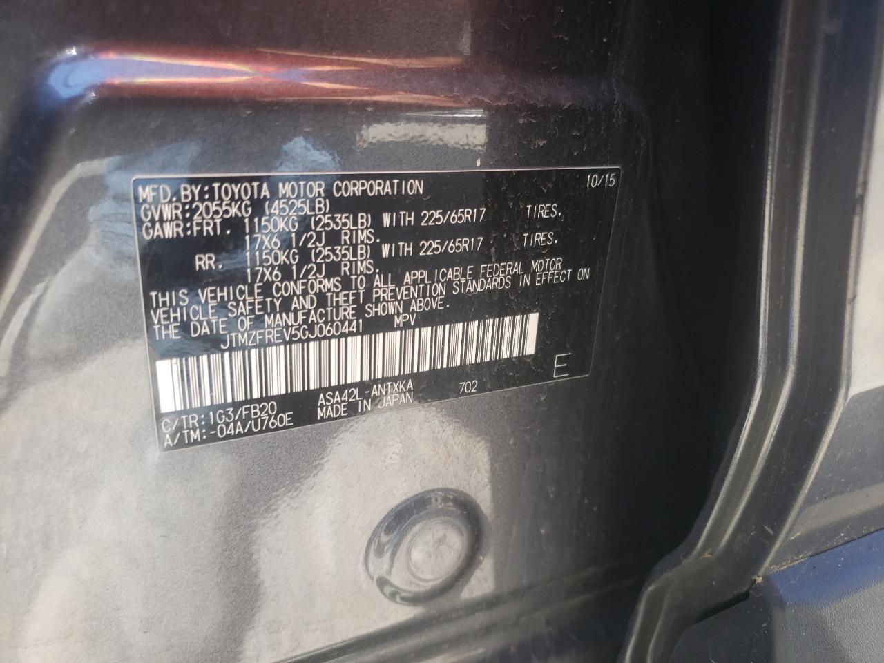 Photo 10 from auction – 2016 TOYOTA RAV4 LE with VIN JTMZFREV5GJ060441