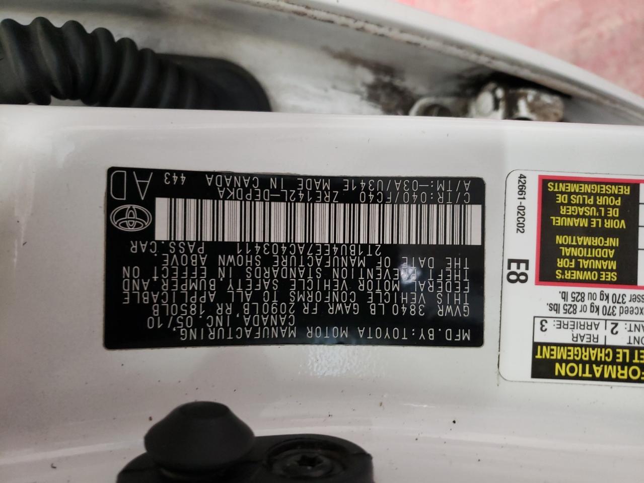 Photo 10 from auction – 2010 TOYOTA COROLLA BA with VIN 2T1BU4EE7AC403411
