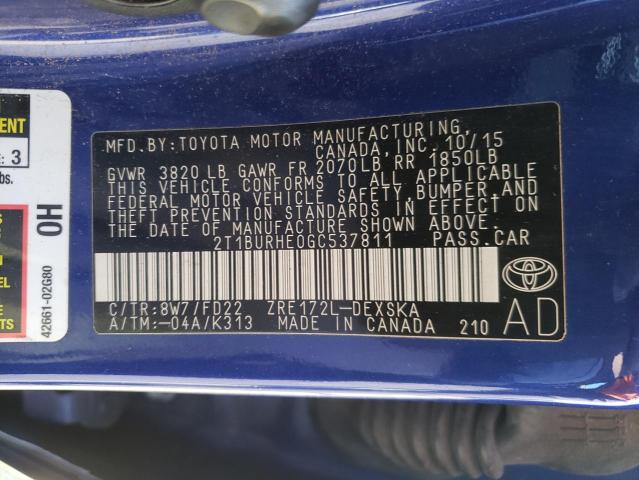 Photo 10 from auction – 2016 TOYOTA COROLLA L with VIN 2T1BURHE0GC537811