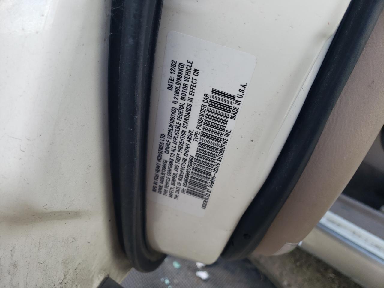 Photo 10 from auction – 2003 SUBARU LEGACY OUT with VIN 4S3BE686537209803