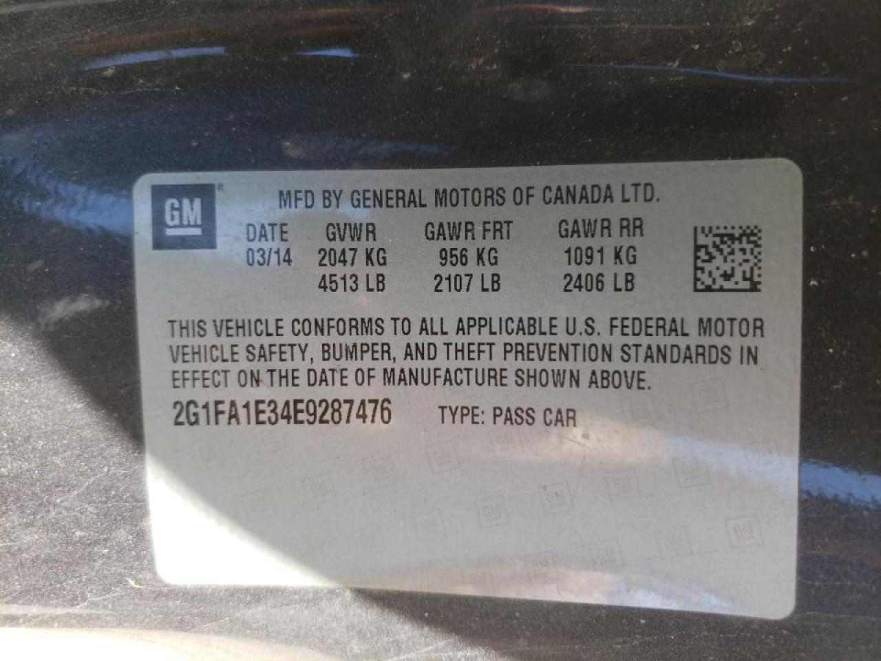 Photo 10 from auction – 2014 CHEVROLET CAMARO LS with VIN 2G1FA1E34E9287476