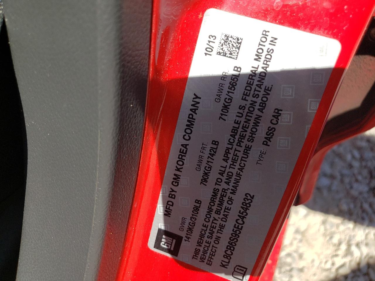 Photo 10 from auction – 2014 CHEVROLET SPARK LS with VIN KL8CB6S95EC454832