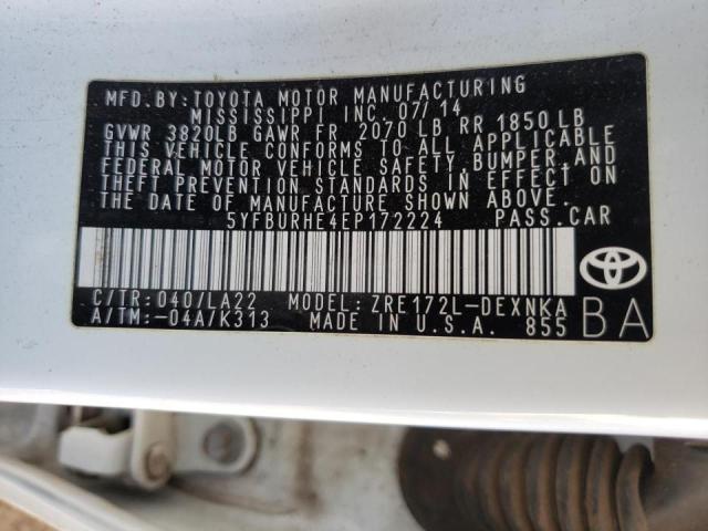 Photo 10 from auction – 2014 TOYOTA COROLLA L with VIN 5YFBURHE4EP172224