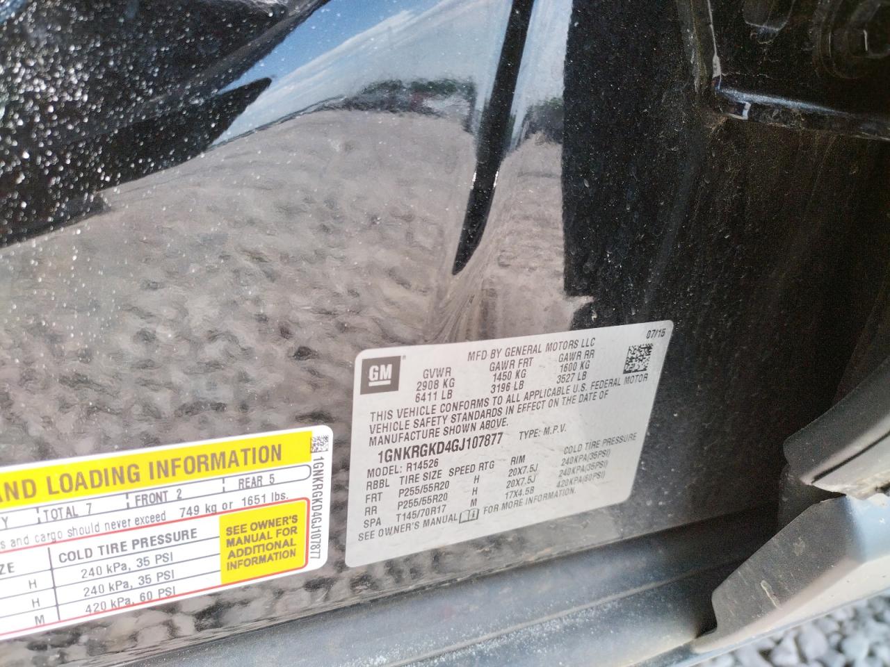 Photo 10 from auction – 2016 CHEVROLET TRAVERSE L with VIN 1GNKRGKD4GJ107877