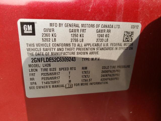 Photo 10 from auction – 2012 CHEVROLET EQUINOX LT with VIN 2GNFLDE52C6309243