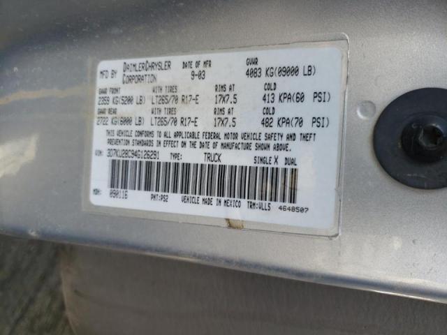 Photo 10 from auction – 2004 DODGE RAM 2500 S with VIN 3D7KU28C94G126291