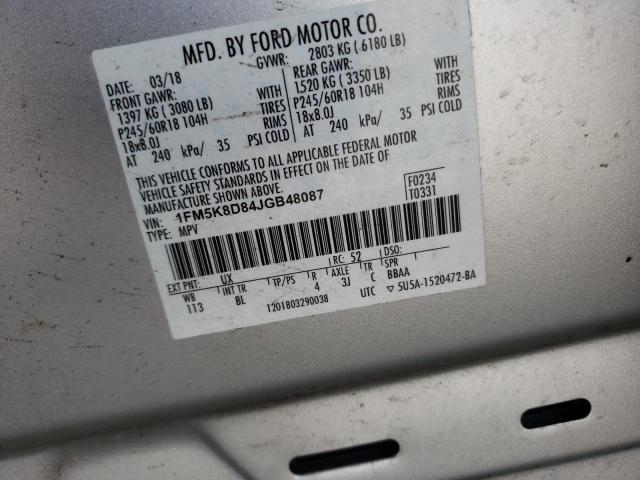 Photo 10 from auction – 2018 FORD EXPLORER X with VIN 1FM5K8D84JGB48087