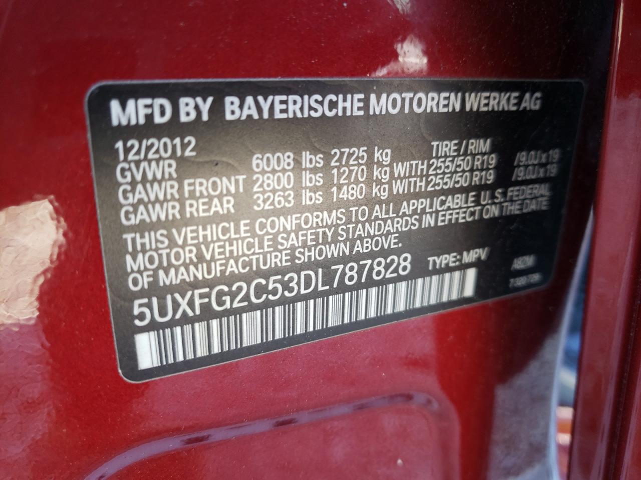 Photo 10 from auction – 2013 BMW X6 XDRIVE3 with VIN 5UXFG2C53DL787828