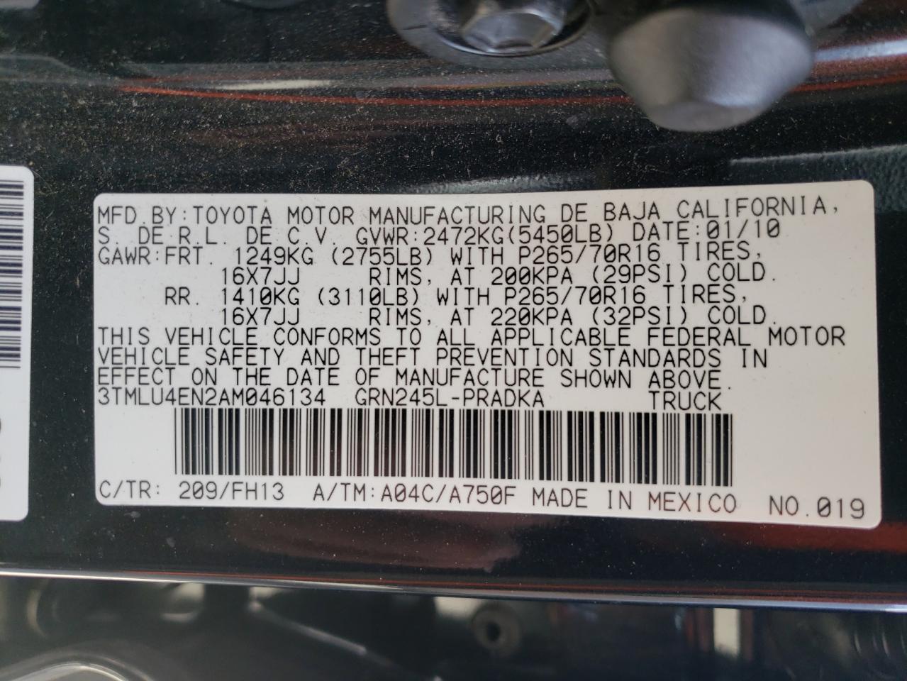 Photo 10 from auction – 2010 TOYOTA TACOMA DOU with VIN 3TMLU4EN2AM046134