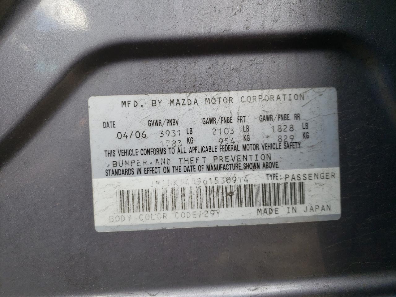 Photo 10 from auction – 2006 MAZDA 3 HATCHBAC with VIN JM1BK144961530914