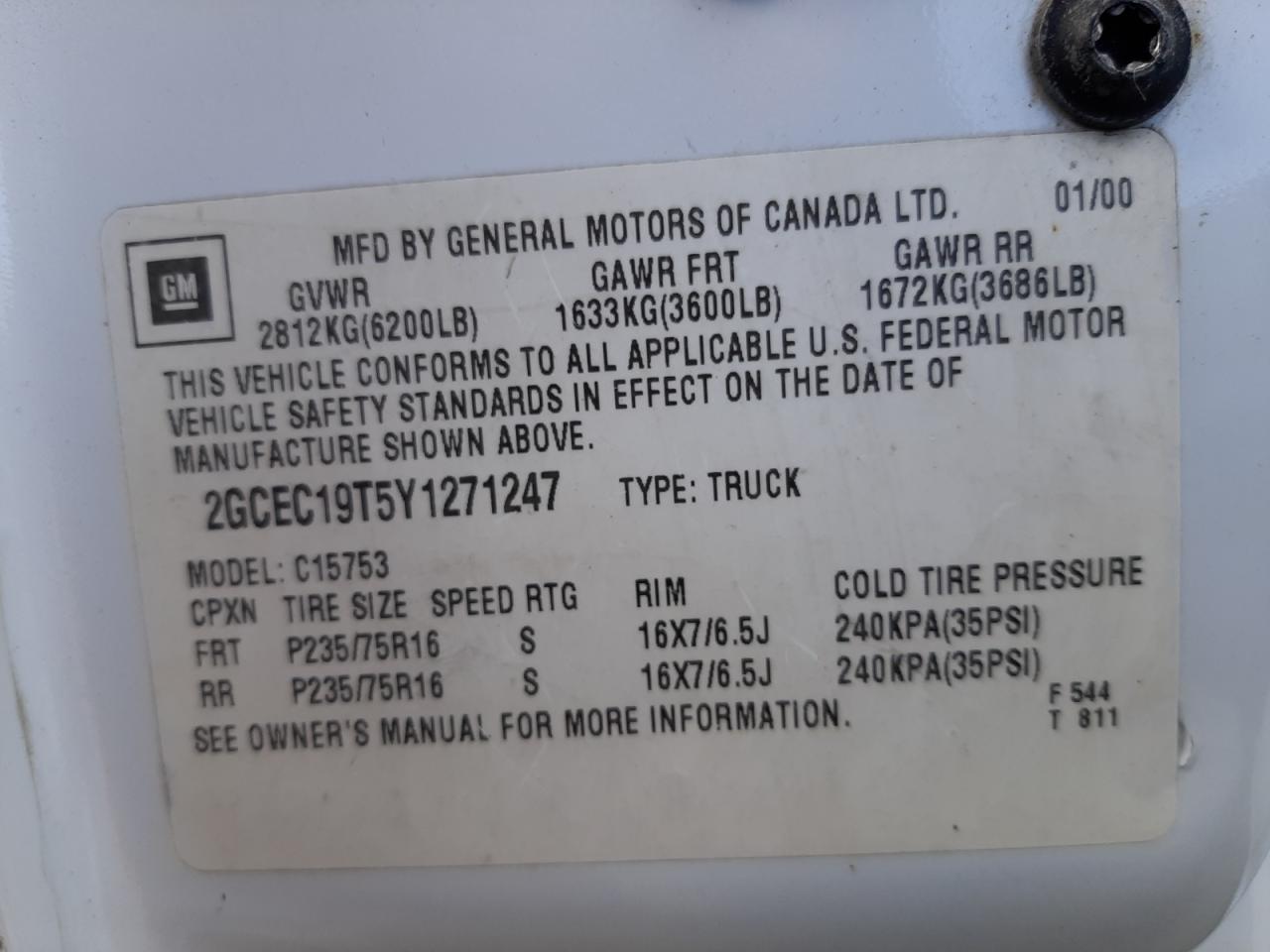 Photo 10 from auction – 2000 CHEVROLET SILVERADO with VIN 2GCEC19T5Y1271247