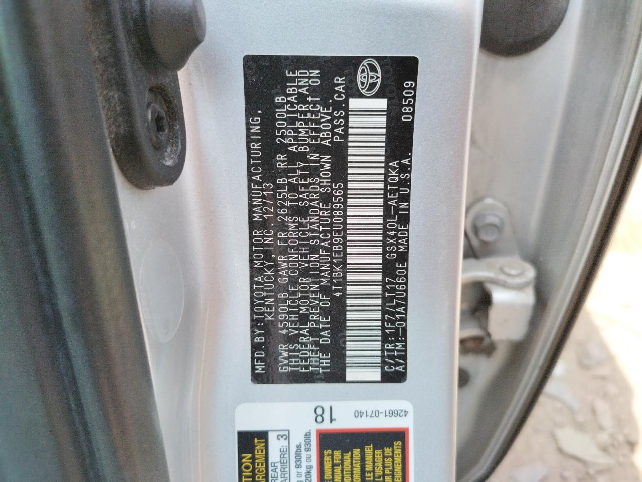 Photo 10 from auction – 2014 TOYOTA AVALON BAS with VIN 4T1BK1EB9EU089565