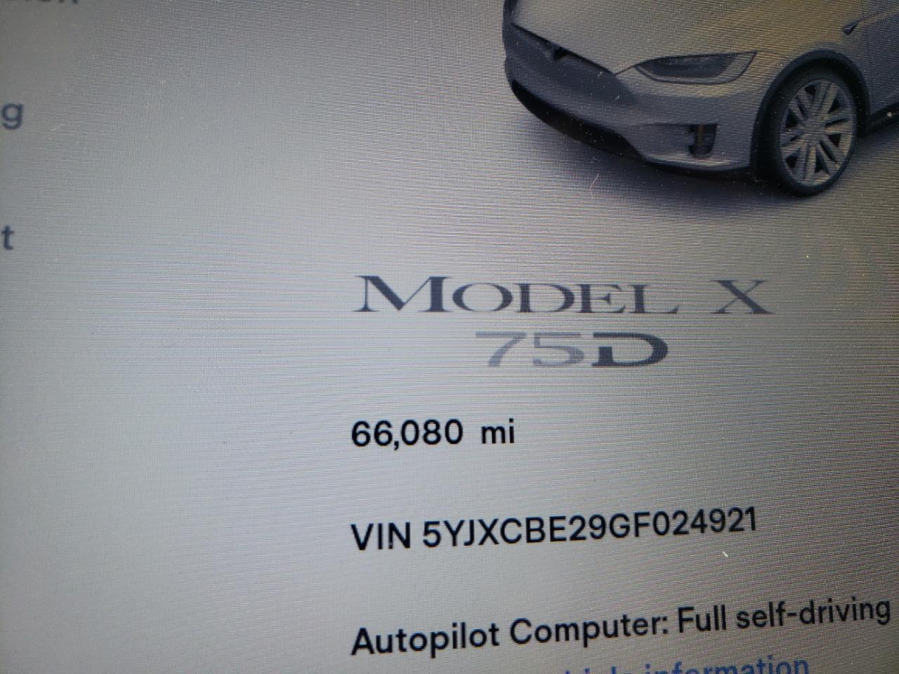 Photo 8 from auction – 2016 TESLA MODEL X with VIN 5YJXCBE29GF024921