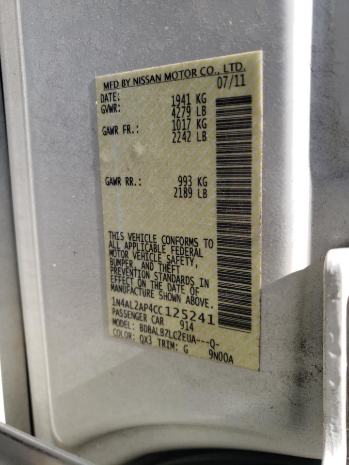 Photo 10 from auction – 2012 NISSAN ALTIMA BAS with VIN 1N4AL2AP4CC125241
