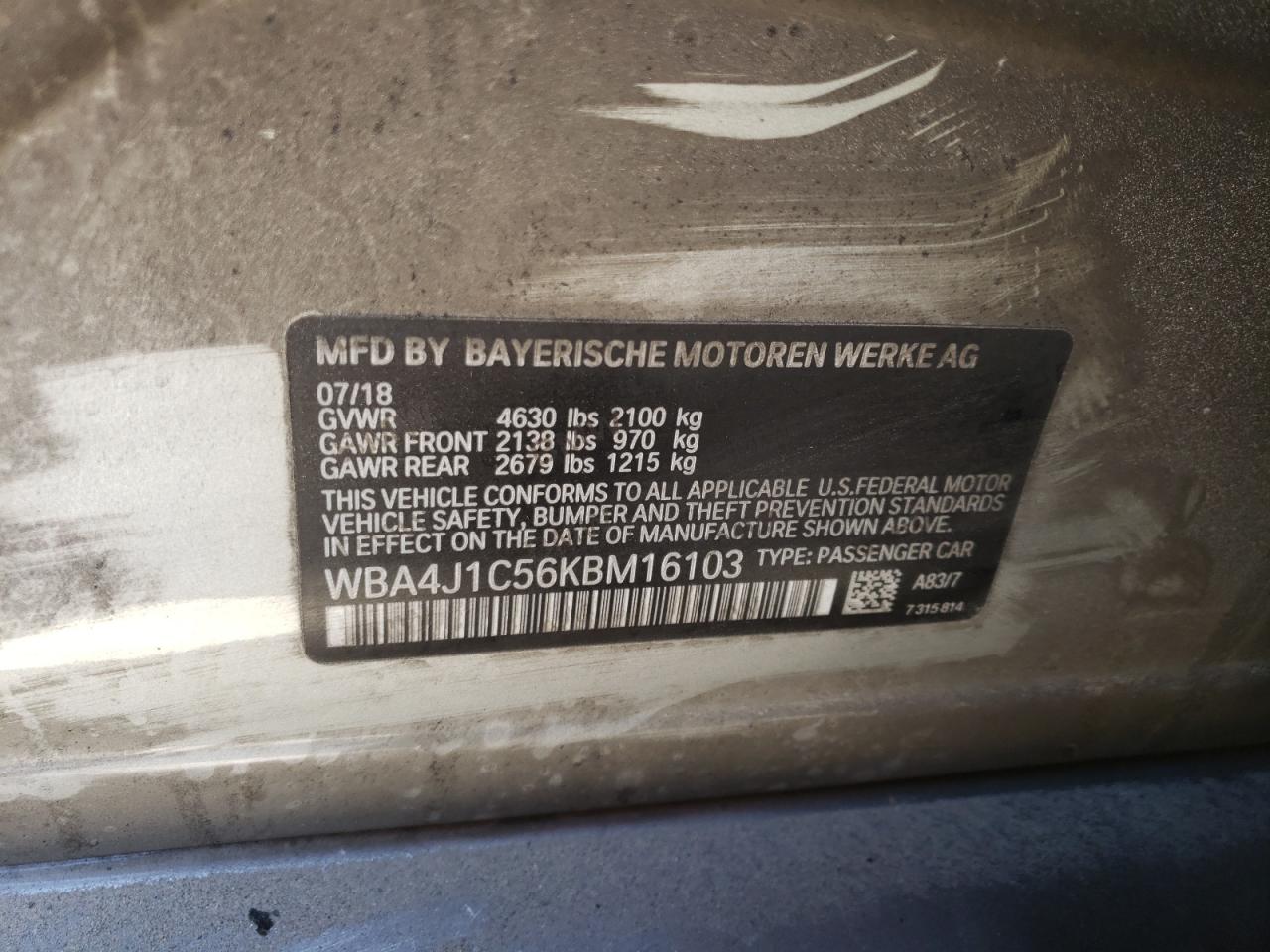 Photo 10 from auction – 2019 BMW 430I GRAN with VIN WBA4J1C56KBM16103