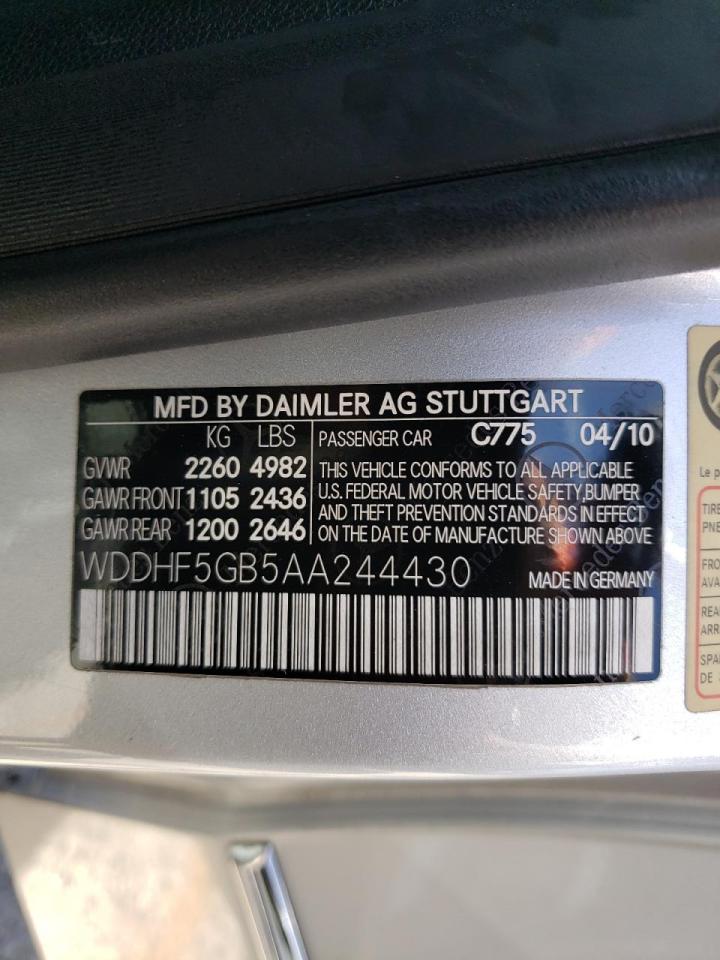 Photo 10 from auction – 2010 MERCEDES-BENZ E 350 with VIN WDDHF5GB5AA244430