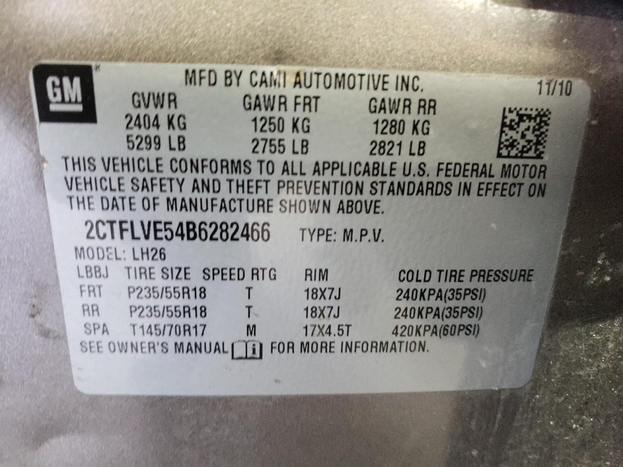 Photo 10 from auction – 2011 GMC TERRAIN SL with VIN 2CTFLVE54B6282466