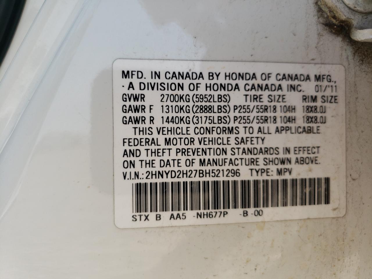 Photo 10 from auction – 2011 ACURA MDX with VIN 2HNYD2H27BH521296