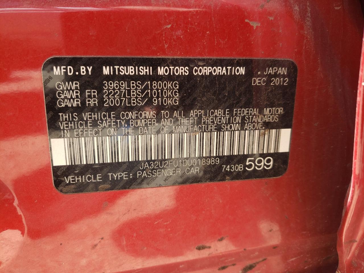 Photo 10 from auction – 2013 MITSUBISHI LANCER ES/ with VIN JA32U2FU1DU018989