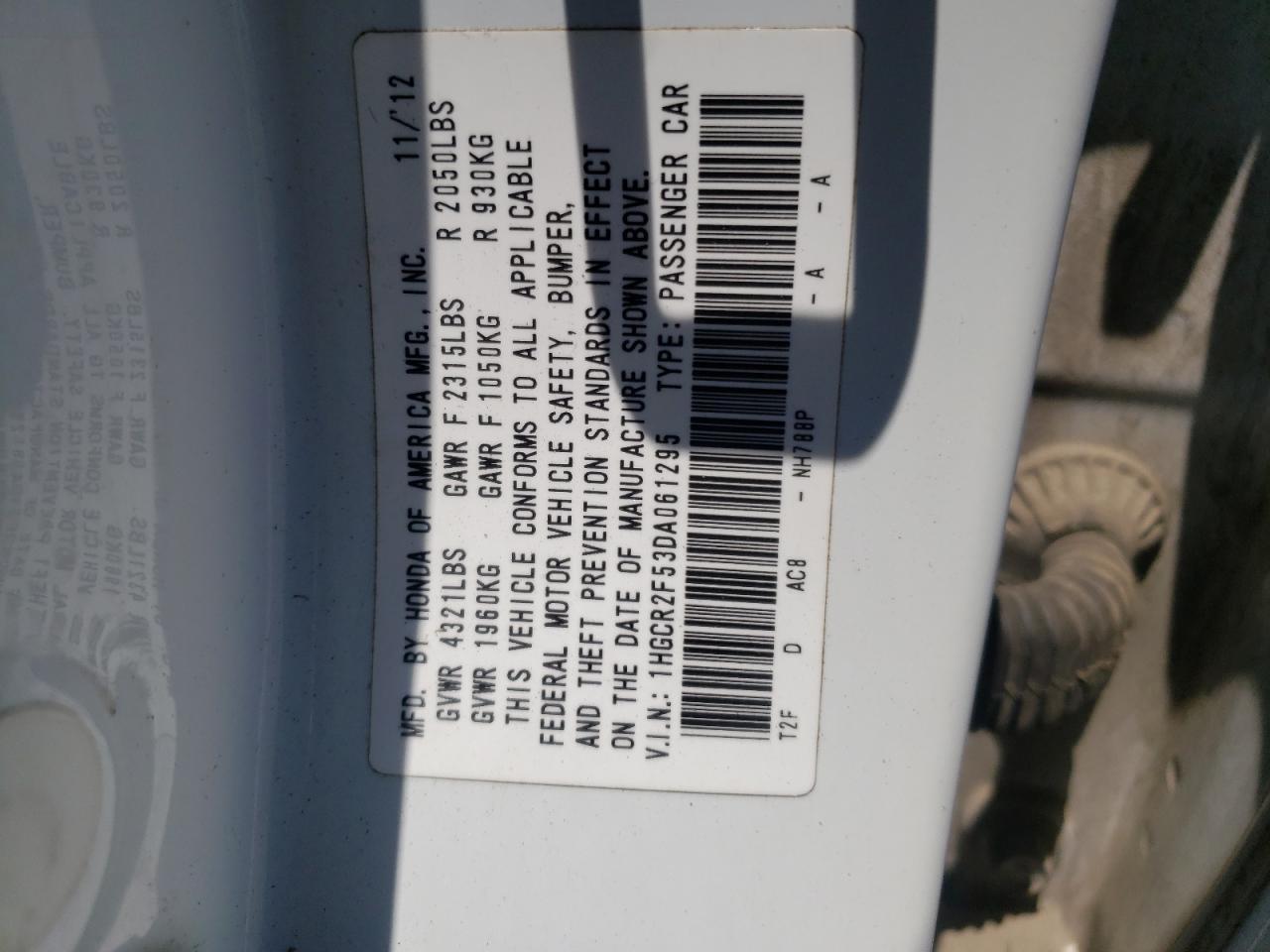 Photo 10 from auction – 2013 HONDA ACCORD SPO with VIN 1HGCR2F53DA061295