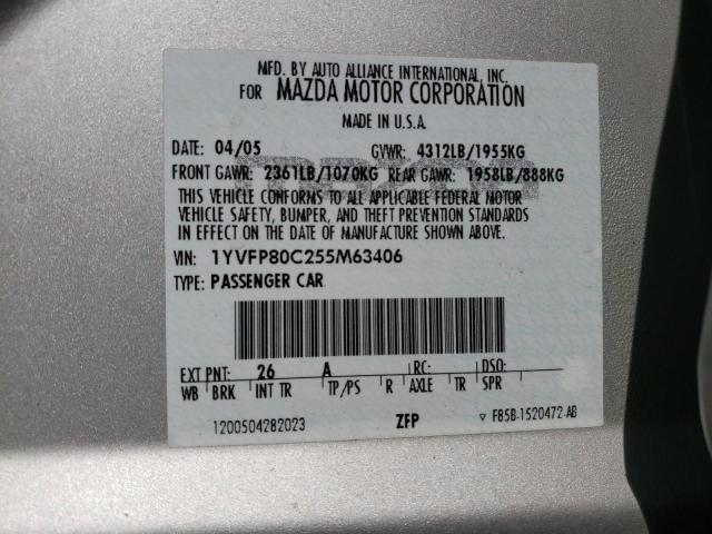 Photo 10 from auction – 2005 MAZDA 6 I with VIN 1YVFP80C255M63406