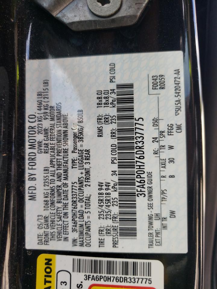 Photo 10 from auction – 2013 FORD FUSION SE with VIN 3FA6P0H76DR337775