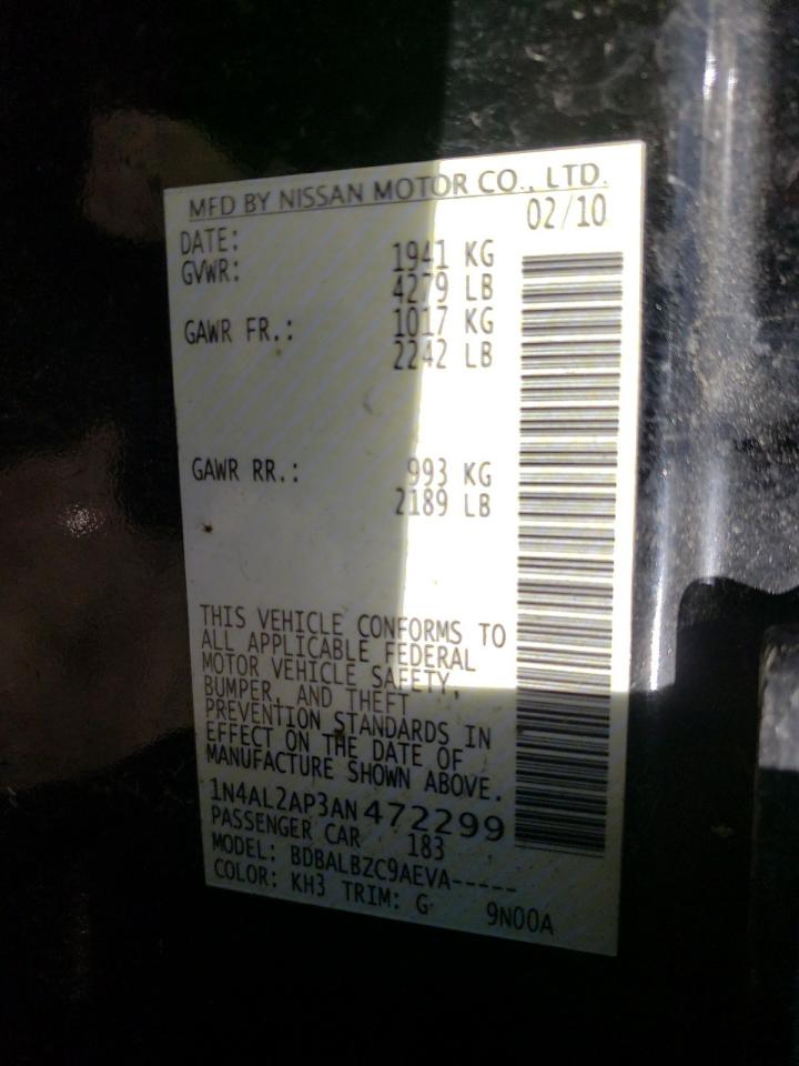 Photo 10 from auction – 2010 NISSAN ALTIMA BAS with VIN 1N4AL2AP3AN472299
