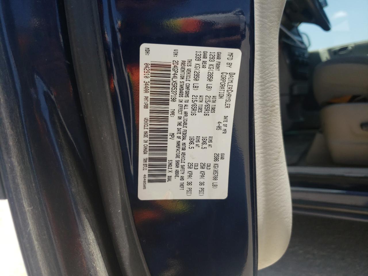 Photo 10 from auction – 2005 DODGE GRAND CARA with VIN 2D4GP44LX5R537190