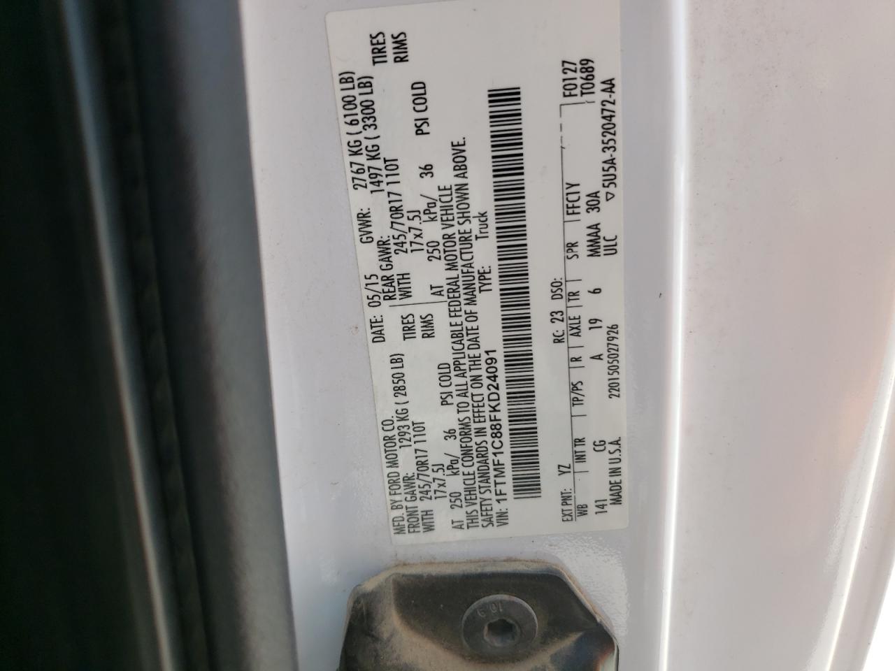 Photo 10 from auction – 2015 FORD F150 with VIN 1FTMF1C88FKD24091