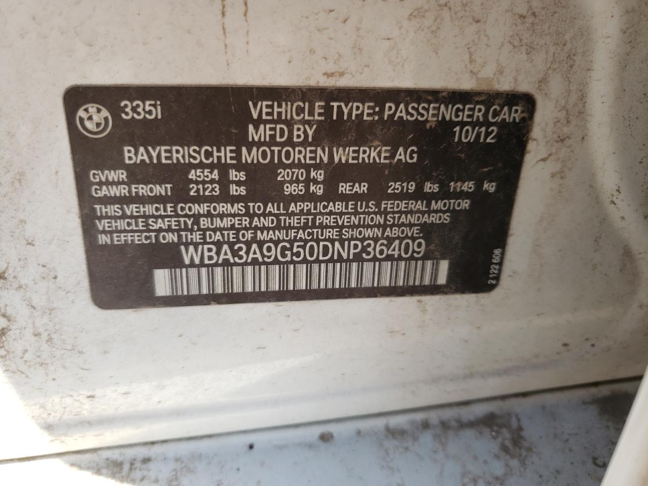 Photo 10 from auction – 2013 BMW 335 I with VIN WBA3A9G50DNP36409