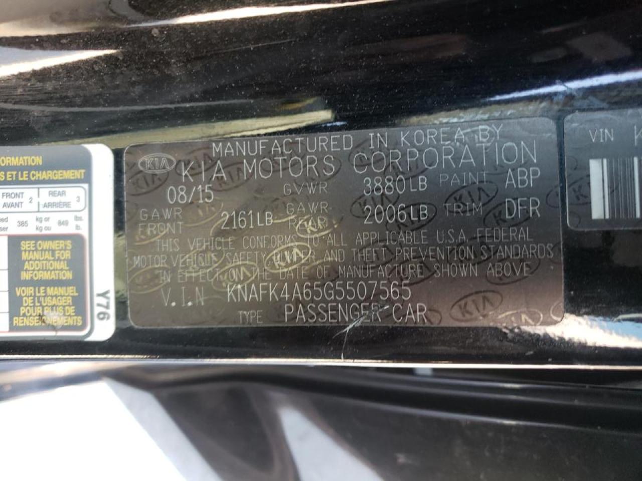 Photo 10 from auction – 2016 KIA FORTE LX with VIN KNAFK4A65G5507565