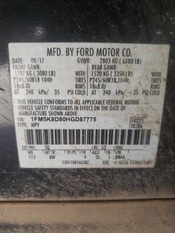 Photo 10 from auction – 2017 FORD EXPLORER X with VIN 1FM5K8D80HGD87775