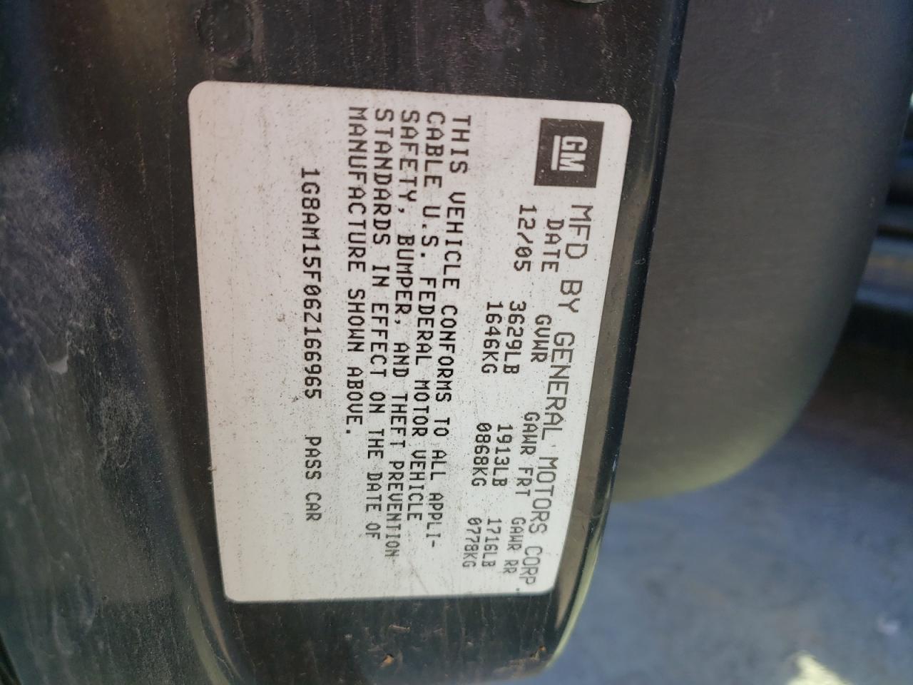 Photo 10 from auction – 2006 SATURN ION LEVEL with VIN 1G8AM15F06Z166965