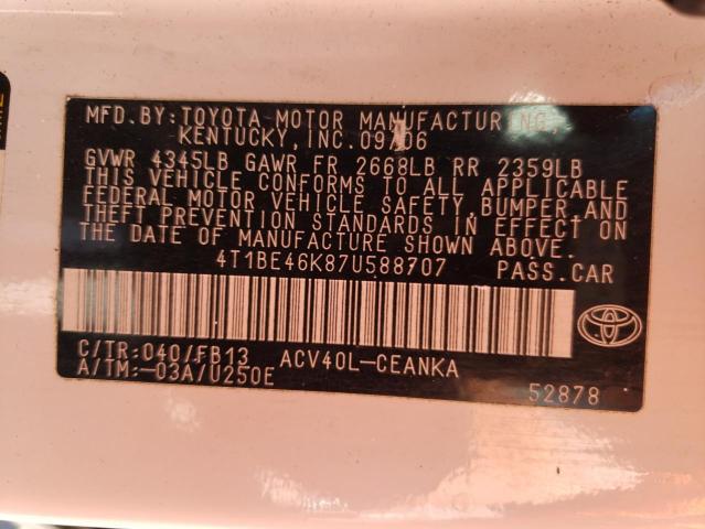 Photo 10 from auction – 2007 TOYOTA CAMRY CE with VIN 4T1BE46K87U588707