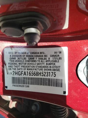 Photo 10 from auction – 2008 HONDA CIVIC LX with VIN 2HGFA16568H523175