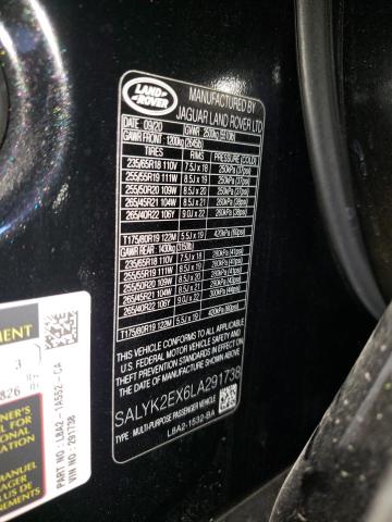 Photo 10 from auction – 2020 LAND ROVER RANGE ROVE with VIN SALYK2EX6LA291738