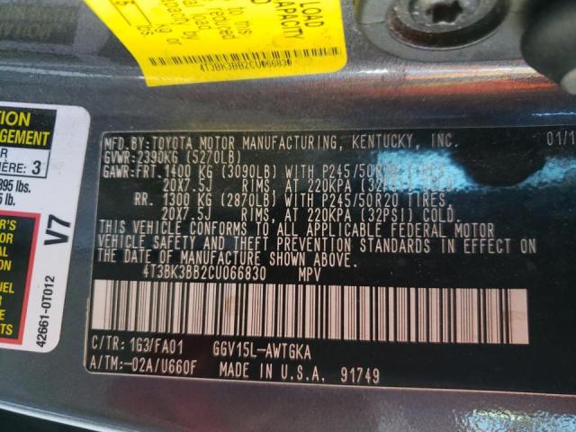 Photo 10 from auction – 2012 TOYOTA VENZA LE with VIN 4T3BK3BB2CU066830