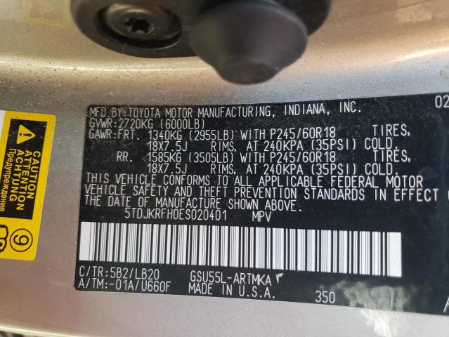 Photo 10 from auction – 2014 TOYOTA HIGHLANDER with VIN 5TDJKRFH0ES020401