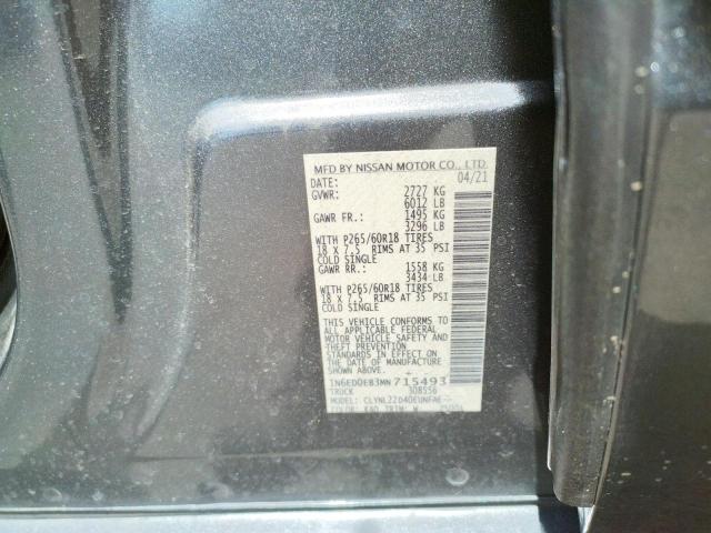 Photo 10 from auction – 2021 NISSAN FRONTIER S with VIN 1N6ED0EB3MN715493