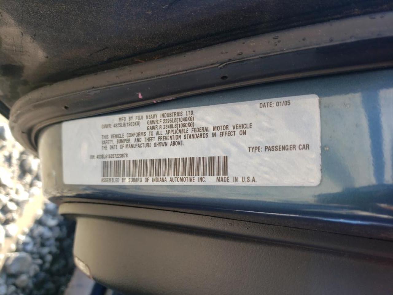 Photo 10 from auction – 2005 SUBARU LEGACY 2.5 with VIN 4S3BL616357223878
