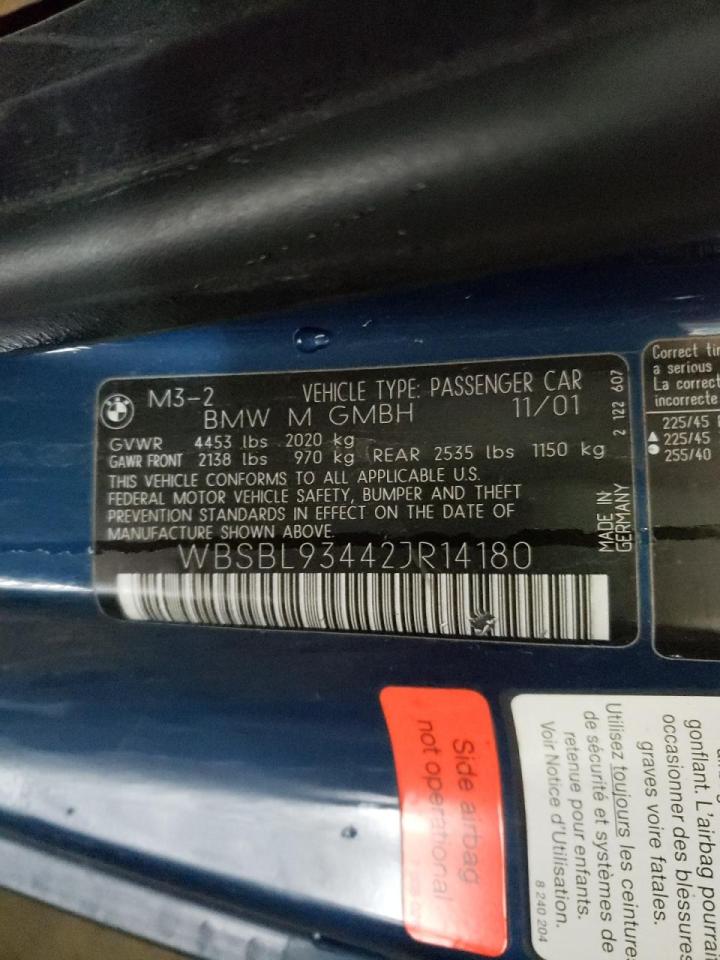 Photo 10 from auction – 2002 BMW M3 with VIN WBSBL93442JR14180